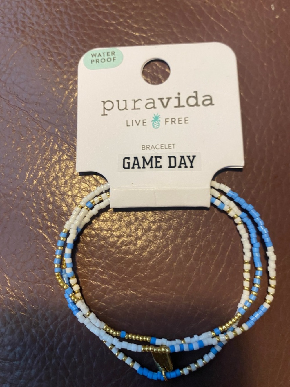 2 bracelet combo dealPura Vida Blue, White & Gold Beaded Game Day Bracelet Set